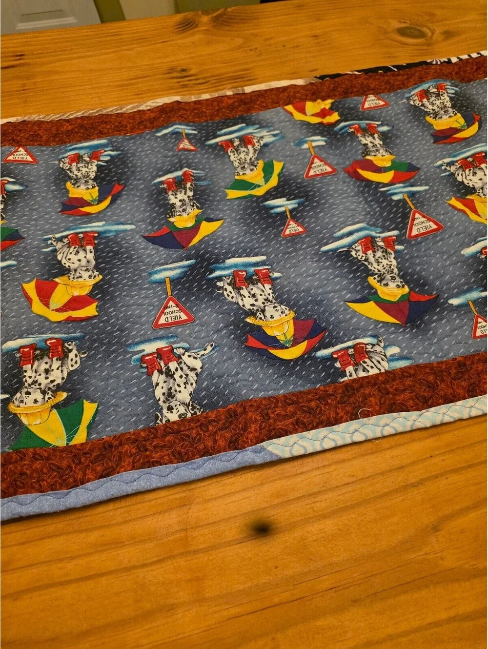 Handmade Quilted Table Runner with Dalmatian Dog and Umbrella Pattern
